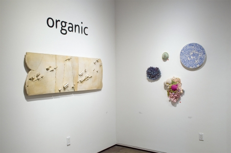 Installation photograph of ORGANIC: Textural & Biomorphic • Abstract & Conceptual: Clay, Wood, Fiber, Paper & Metal, Patrick Hall, Linda Haggerty, Sommer Roman, Brad Miller