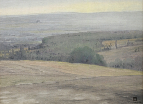 LEON DABO (1864-1960)   Inventory ID 155090  Early Evening Hudson Valley, c 1900 15.25 x 19.5 inches  |  Oil on canvas Signed lower right  Exhibited The Life & Art of Leon Dabo, 2012;   D. Wigmore Fine Art, Inc., NY, NY, 1999.  Published Leon Dabo, A Retrospective