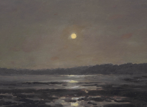 LOCKWOOD DE FOREST (1850-1932), Moonlight Over Rocky Shoreline, Oct. 26, 1874.