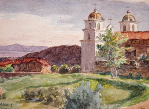JOHN NELSON MARBLE (1855-1918), Mission Santa Barbara, View Towards Channel, c. 1881