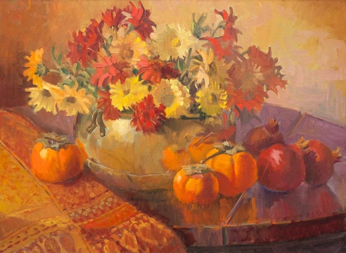 MEREDITH BROOKS  ABBOTT , Still Life with Persimmons and Pomegranates, 2006